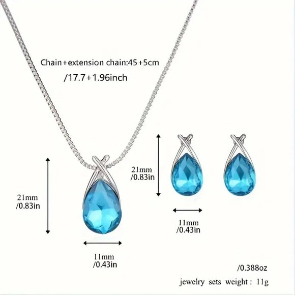 Sea Blue Cut Glass Earring and Pendant Set - Picture 3 of 3
